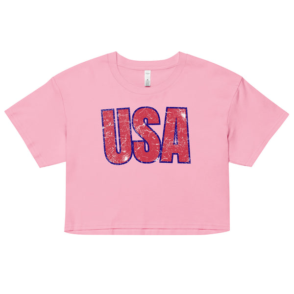 Ladies 'USA' Cropped Ringer Tee