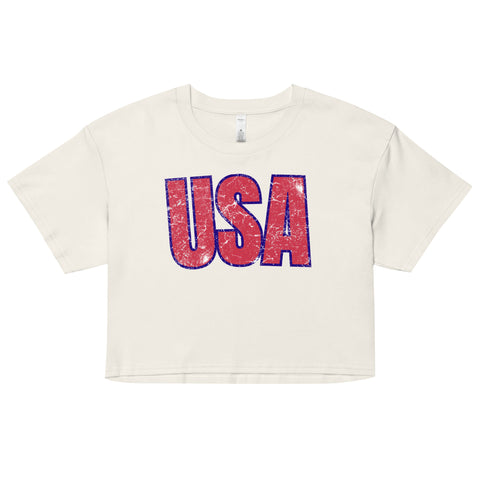 Ladies 'USA' Cropped Ringer Tee