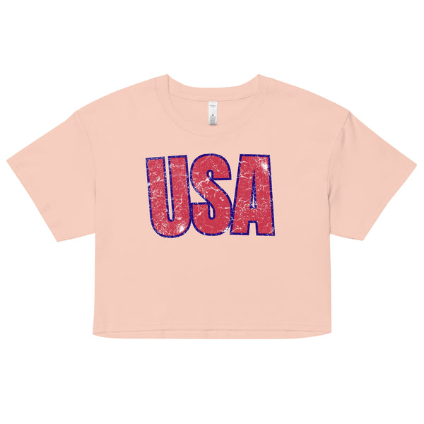 Ladies 'USA' Cropped Ringer Tee