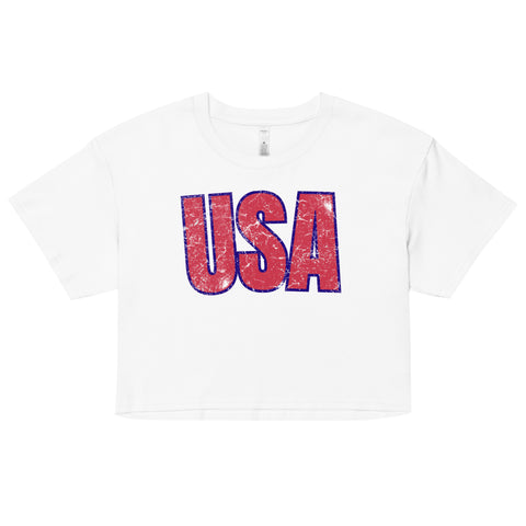 Ladies 'USA' Cropped Ringer Tee